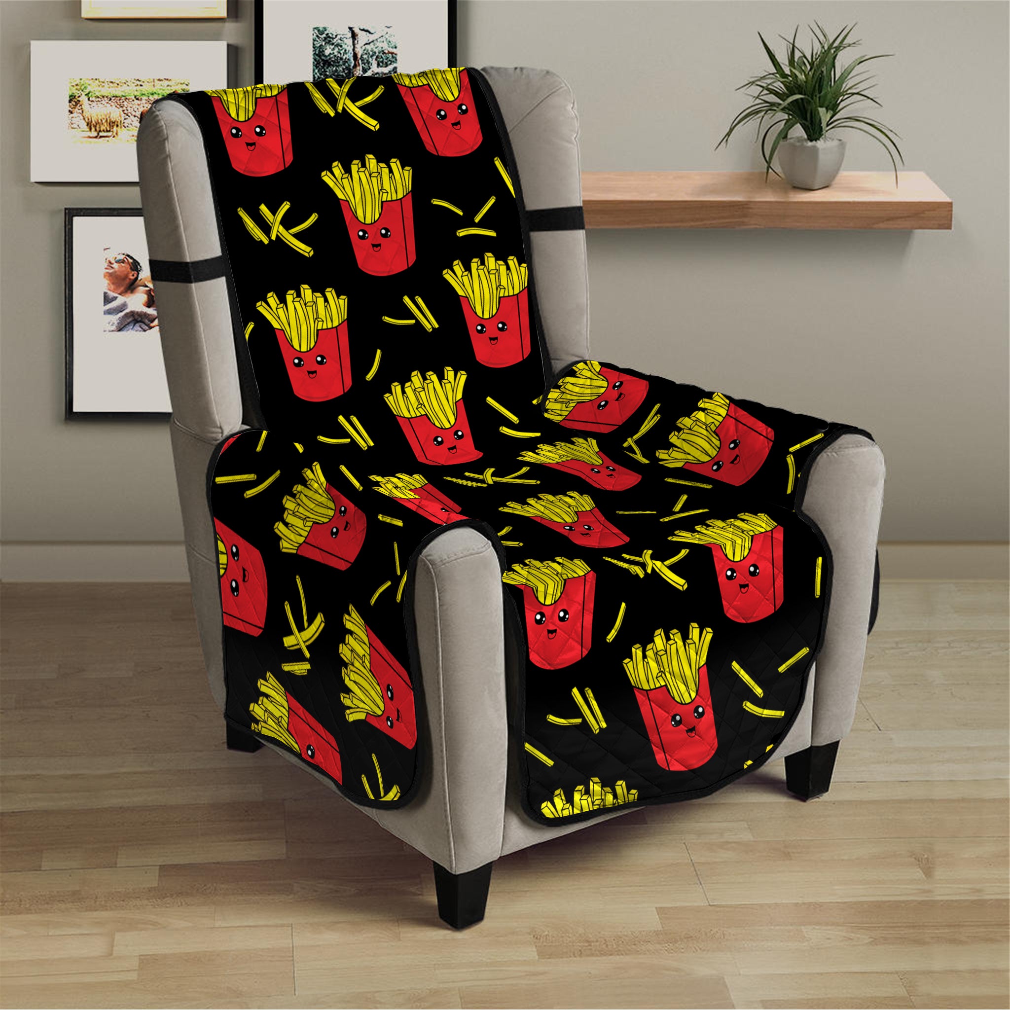 Cartoon French Fries Pattern Print Armchair Protector