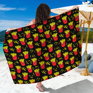 Cartoon French Fries Pattern Print Beach Sarong Wrap