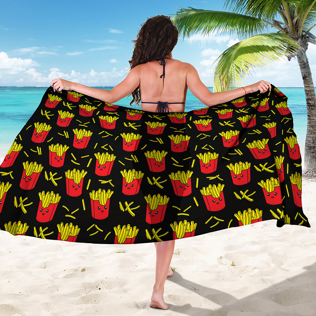 Cartoon French Fries Pattern Print Beach Sarong Wrap