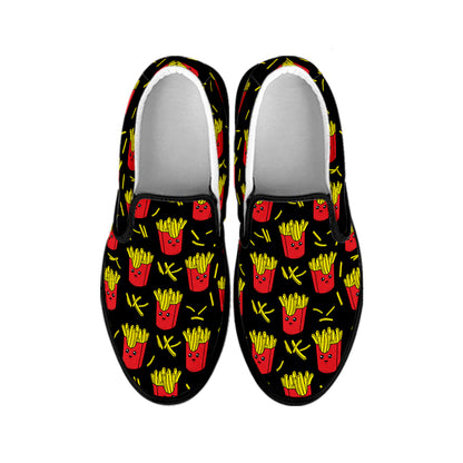 Cartoon French Fries Pattern Print Black Slip On Shoes