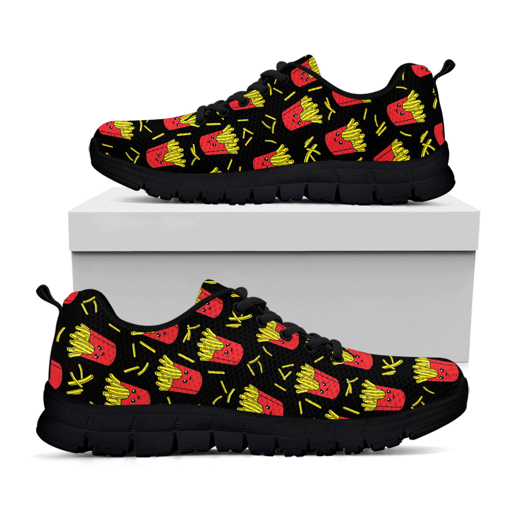 Cartoon French Fries Pattern Print Black Sneakers