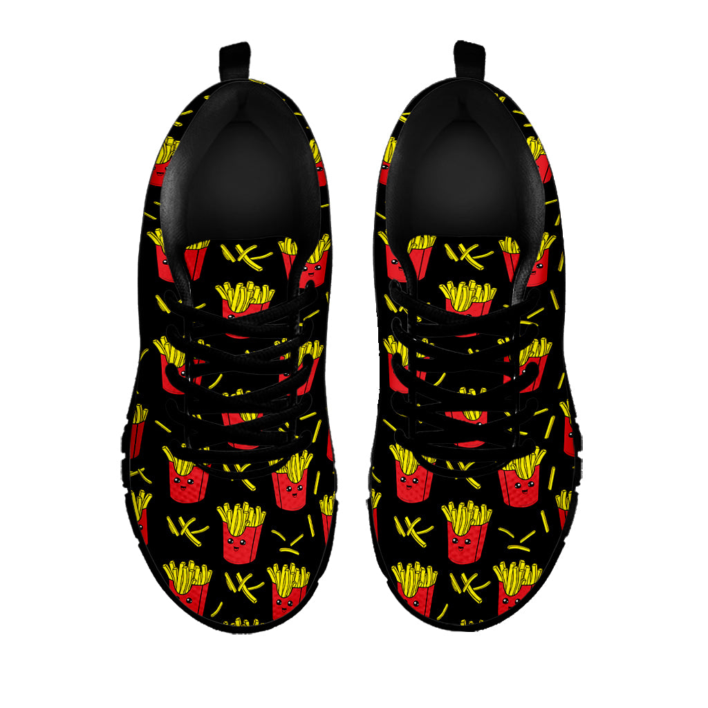 Cartoon French Fries Pattern Print Black Sneakers