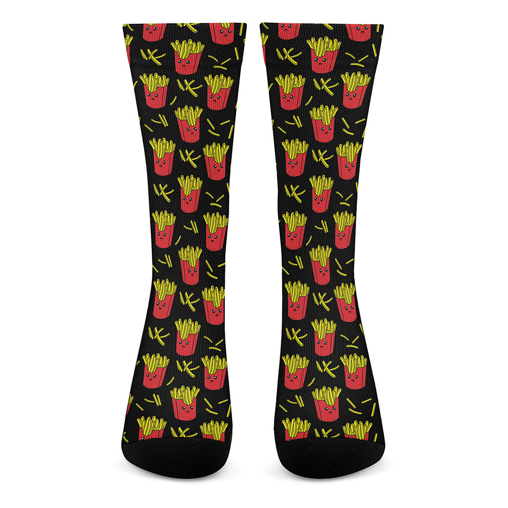 Cartoon French Fries Pattern Print Crew Socks