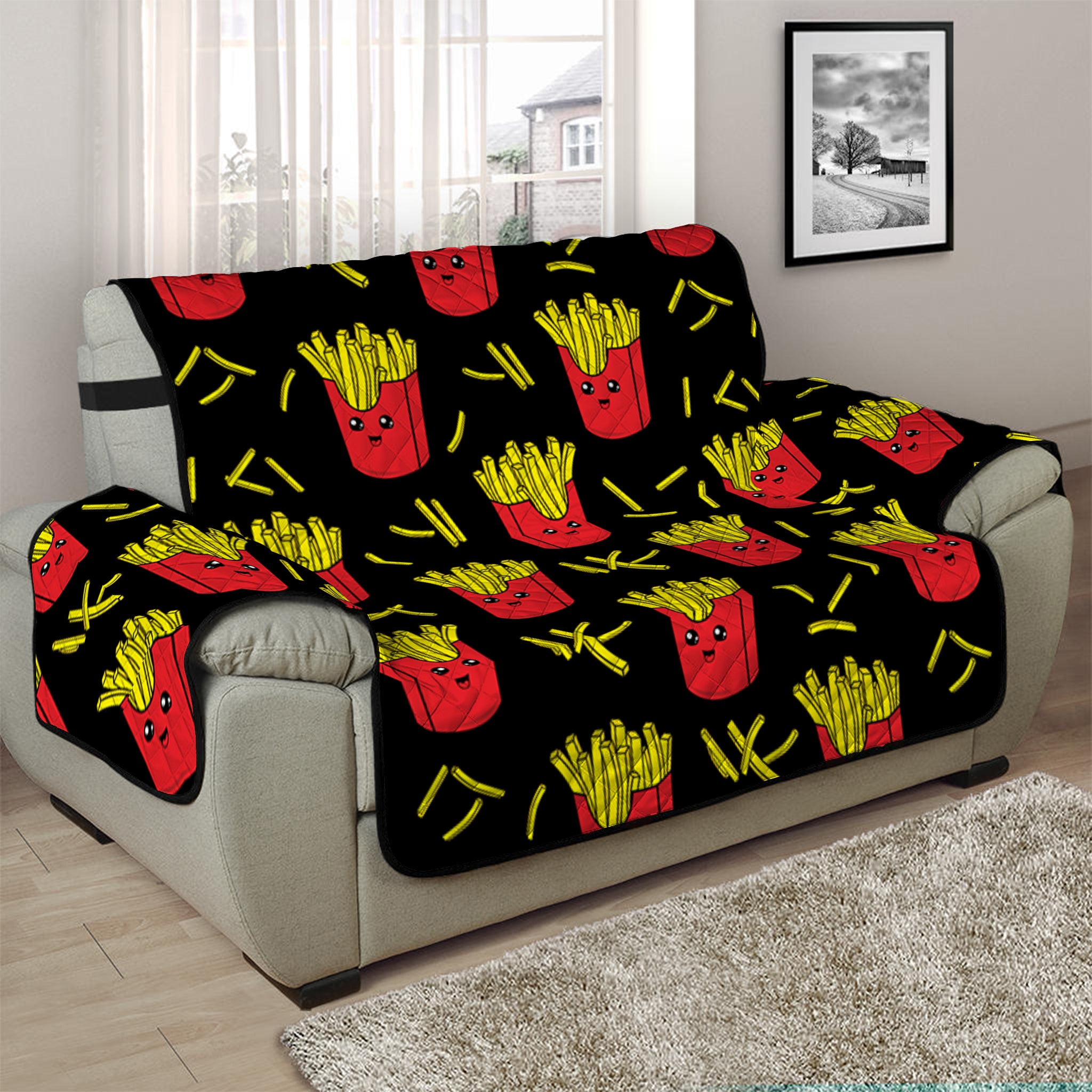 Cartoon French Fries Pattern Print Half Sofa Protector