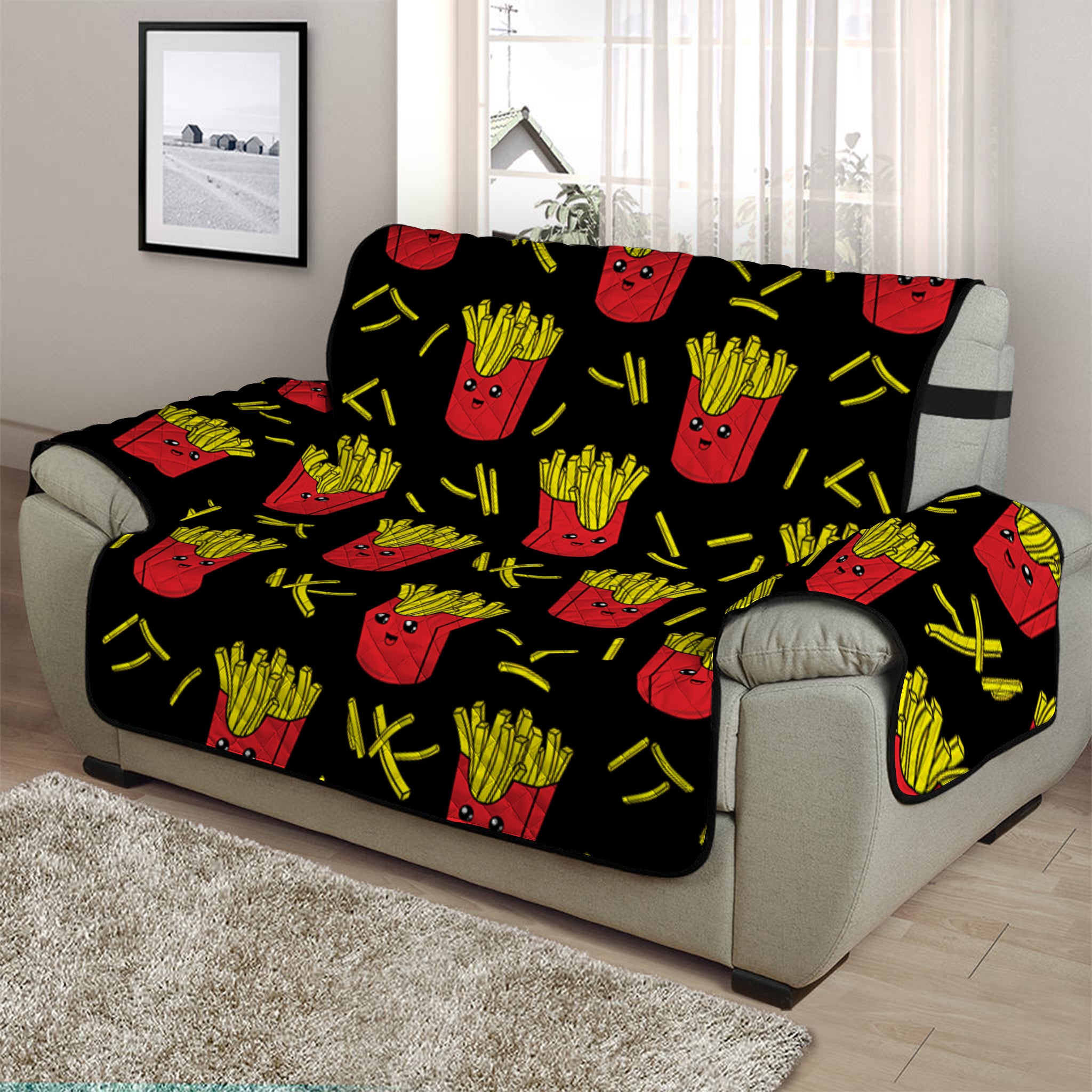 Cartoon French Fries Pattern Print Half Sofa Protector