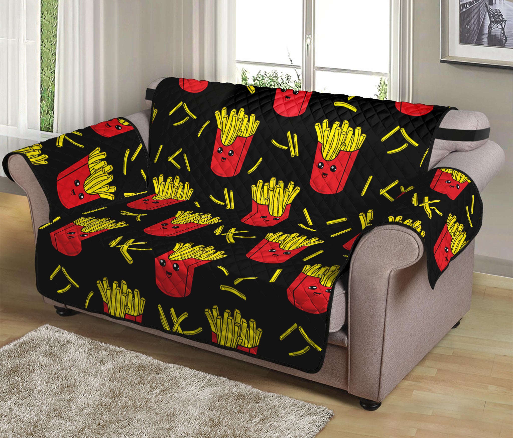 Cartoon French Fries Pattern Print Loveseat Protector