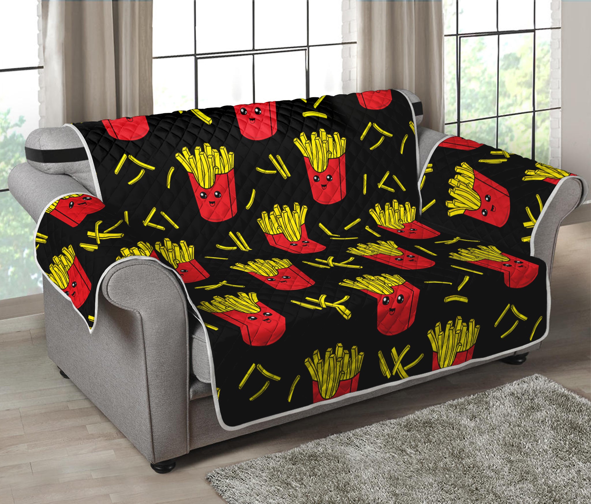 Cartoon French Fries Pattern Print Loveseat Protector