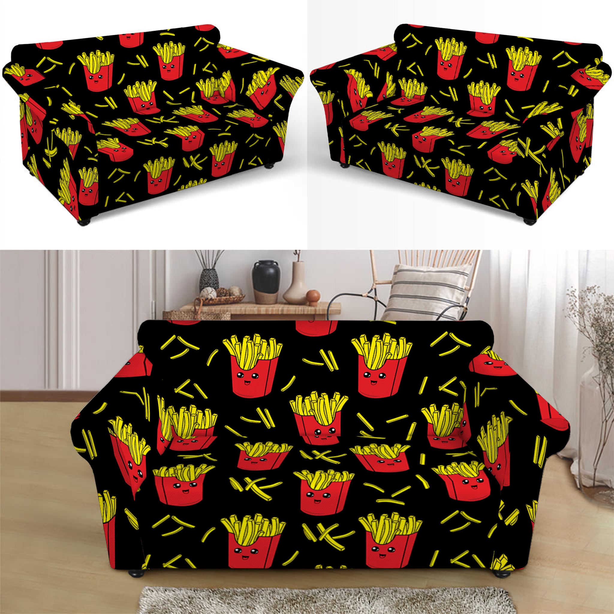 Cartoon French Fries Pattern Print Loveseat Slipcover