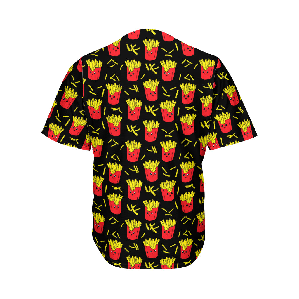 Cartoon French Fries Pattern Print Men's Baseball Jersey