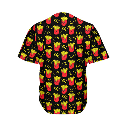 Cartoon French Fries Pattern Print Men's Baseball Jersey
