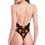 Cartoon French Fries Pattern Print One Piece High Cut Swimsuit