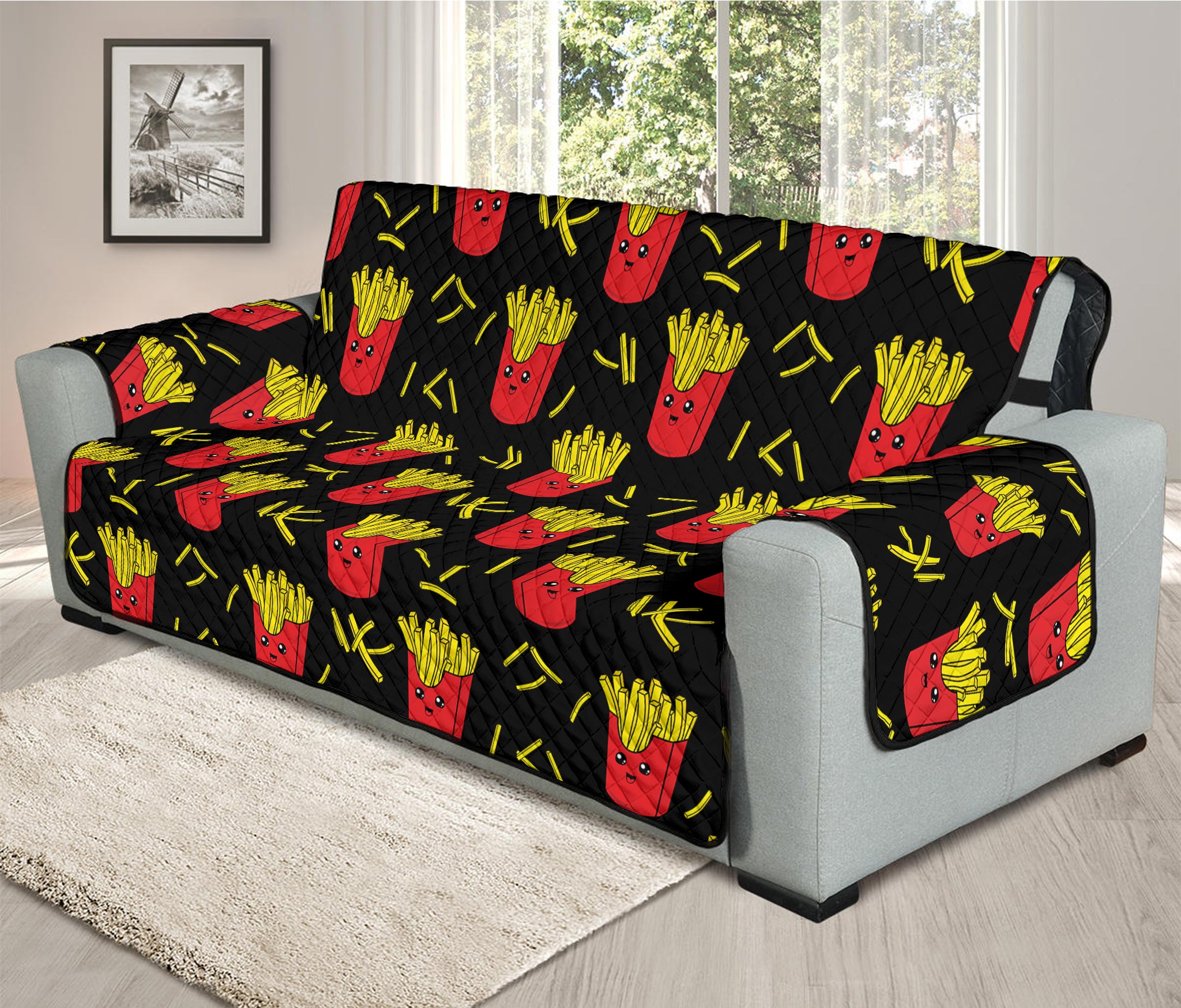 Cartoon French Fries Pattern Print Oversized Sofa Protector