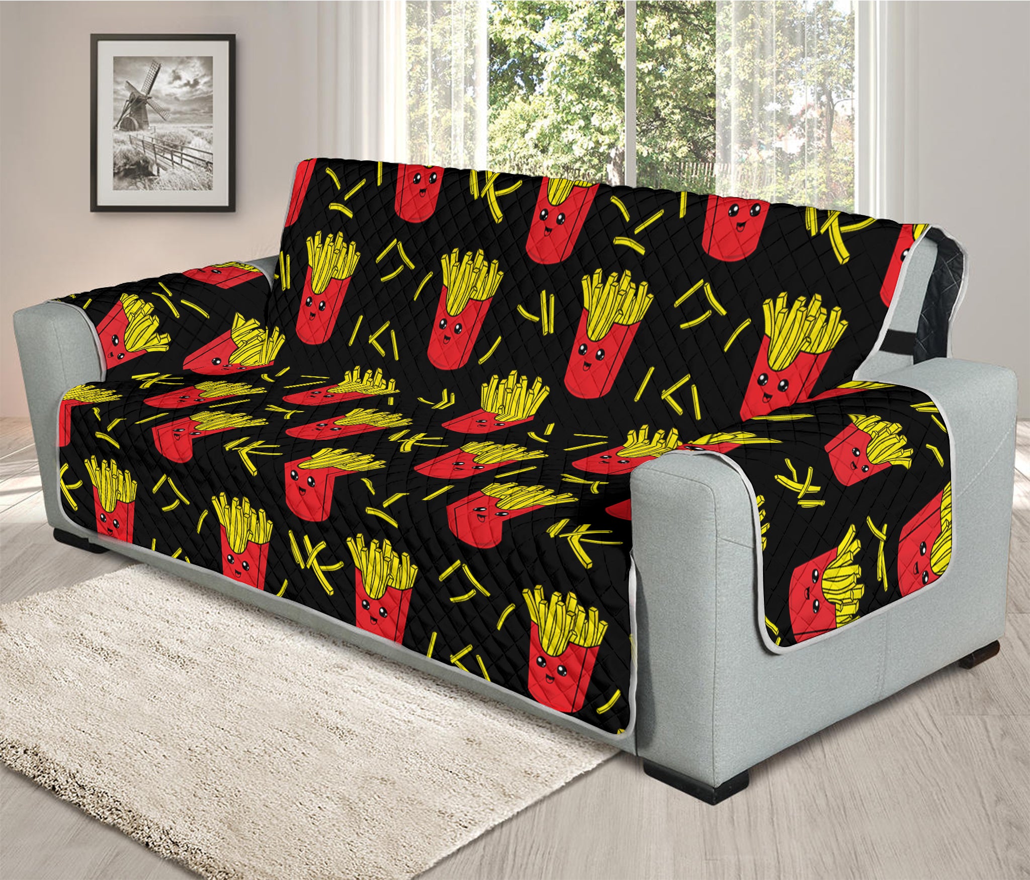 Cartoon French Fries Pattern Print Oversized Sofa Protector