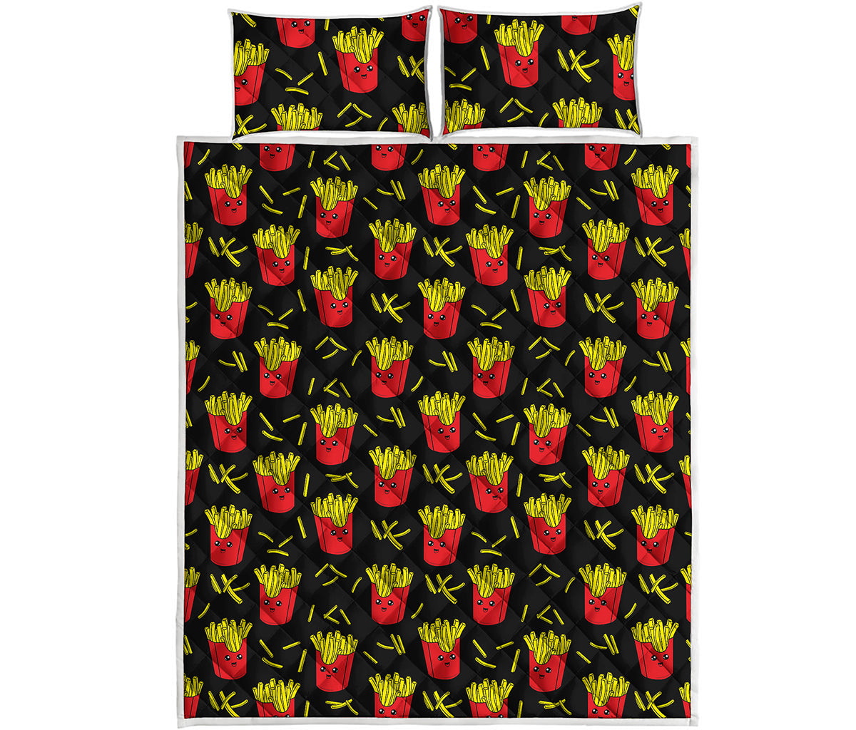 Cartoon French Fries Pattern Print Quilt Bed Set