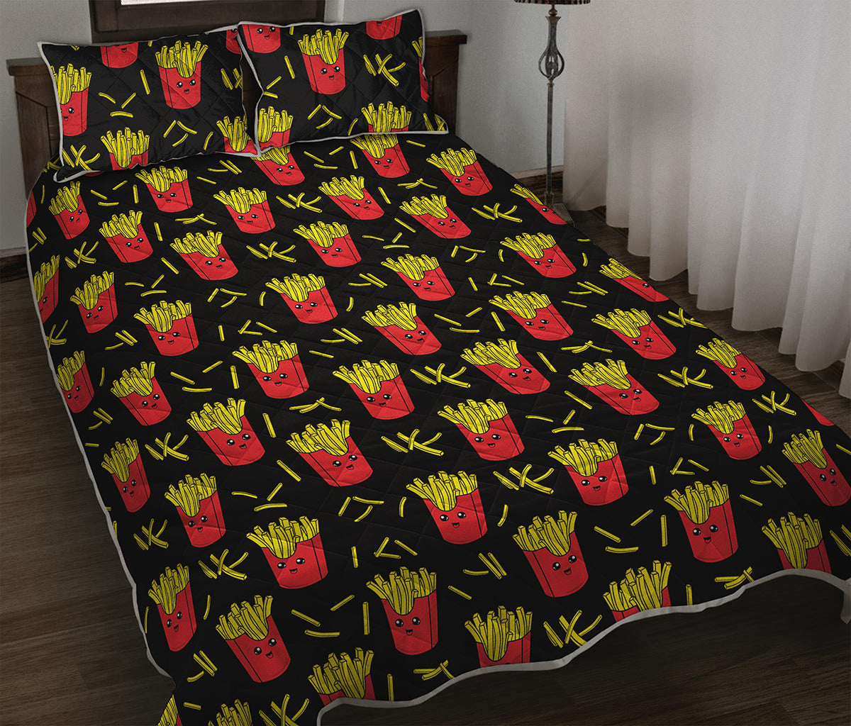 Cartoon French Fries Pattern Print Quilt Bed Set