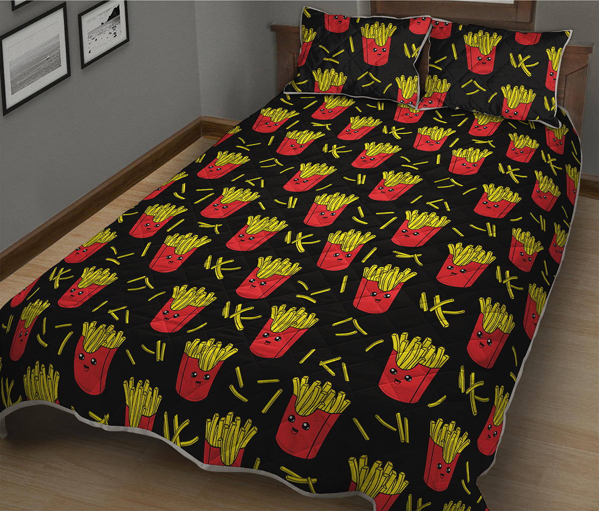 Cartoon French Fries Pattern Print Quilt Bed Set