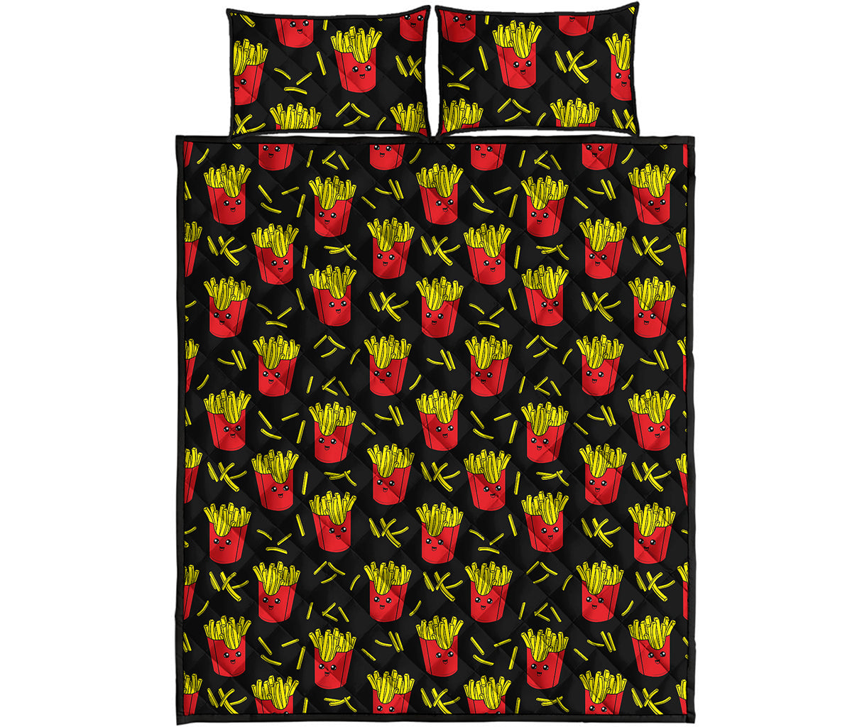 Cartoon French Fries Pattern Print Quilt Bed Set
