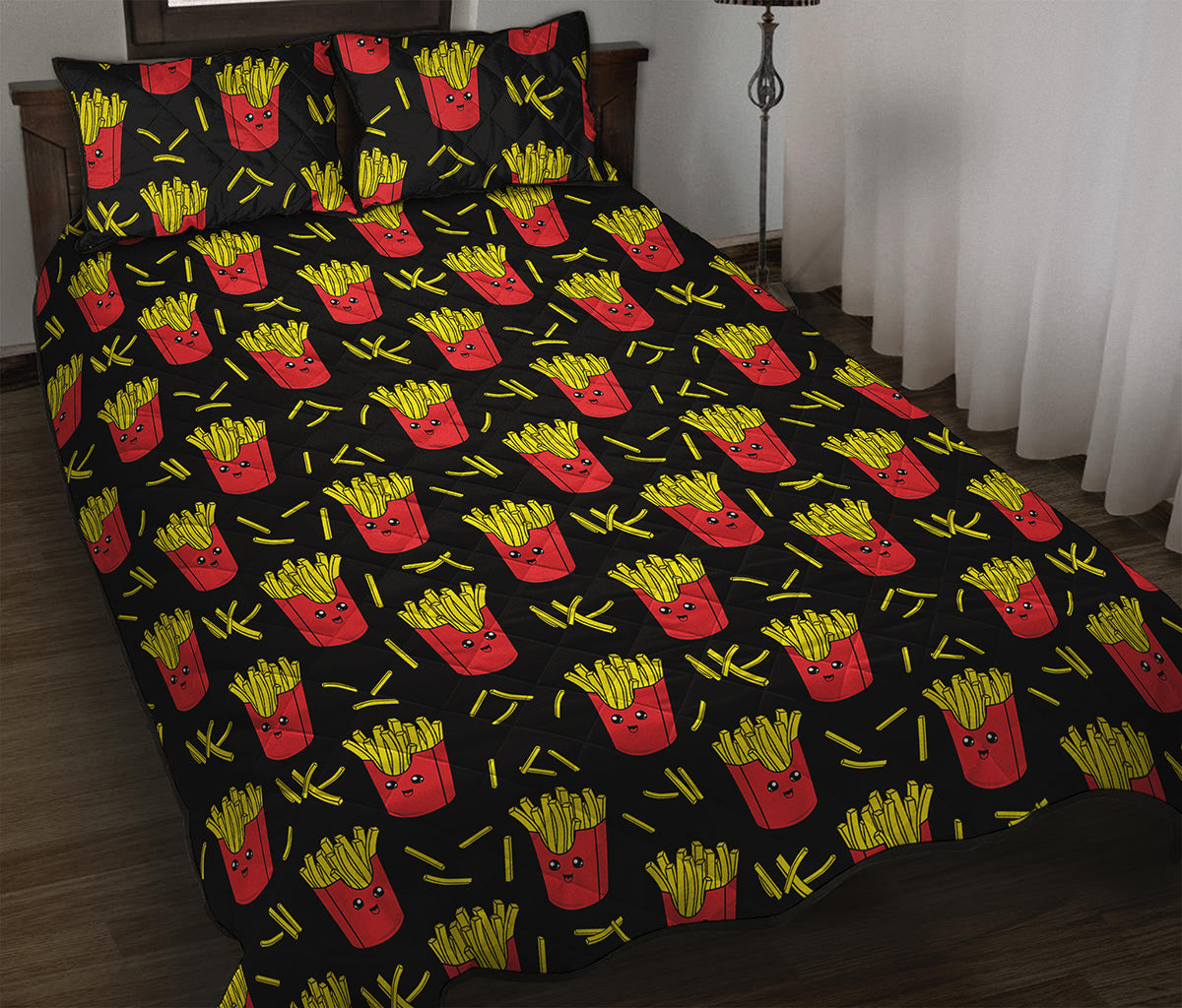 Cartoon French Fries Pattern Print Quilt Bed Set