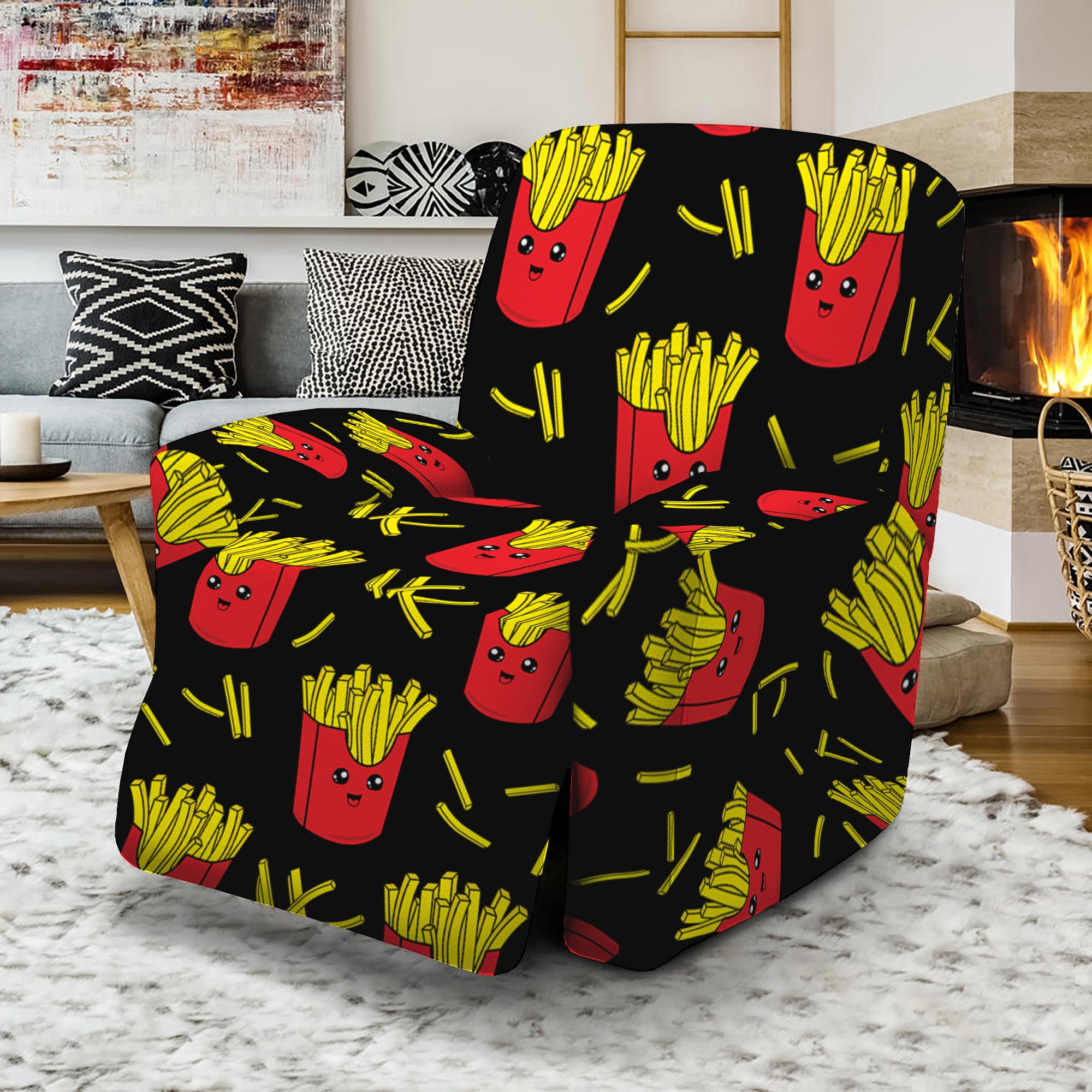 Cartoon French Fries Pattern Print Recliner Slipcover