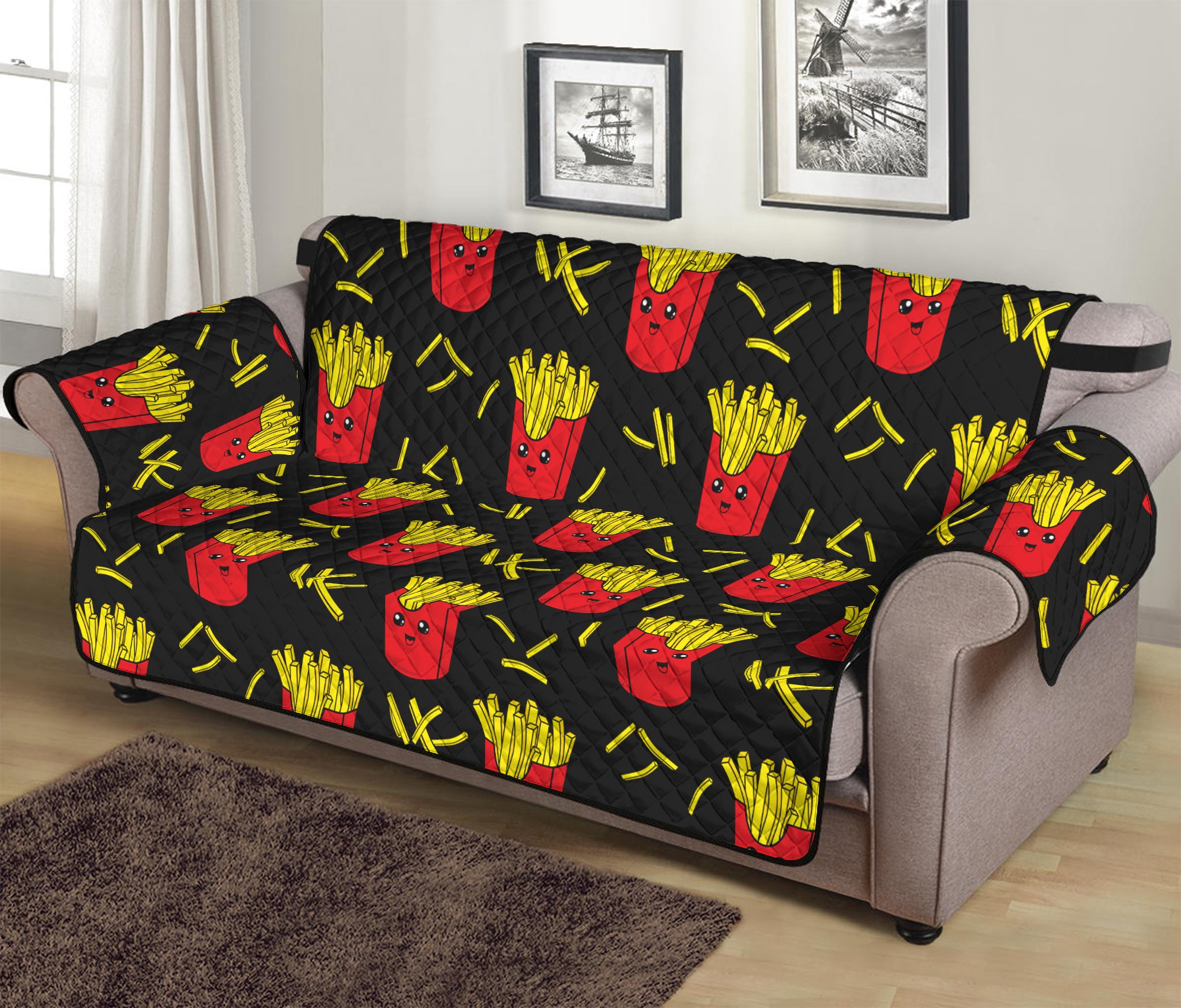 Cartoon French Fries Pattern Print Sofa Protector