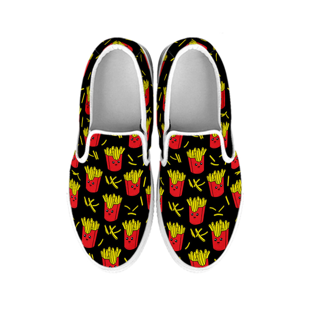 Cartoon French Fries Pattern Print White Slip On Shoes