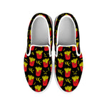 Cartoon French Fries Pattern Print White Slip On Shoes