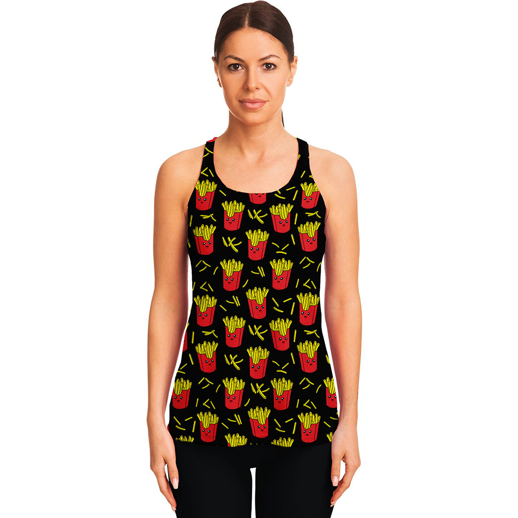 Cartoon French Fries Pattern Print Women's Racerback Tank Top