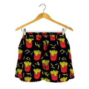 Cartoon French Fries Pattern Print Women's Shorts