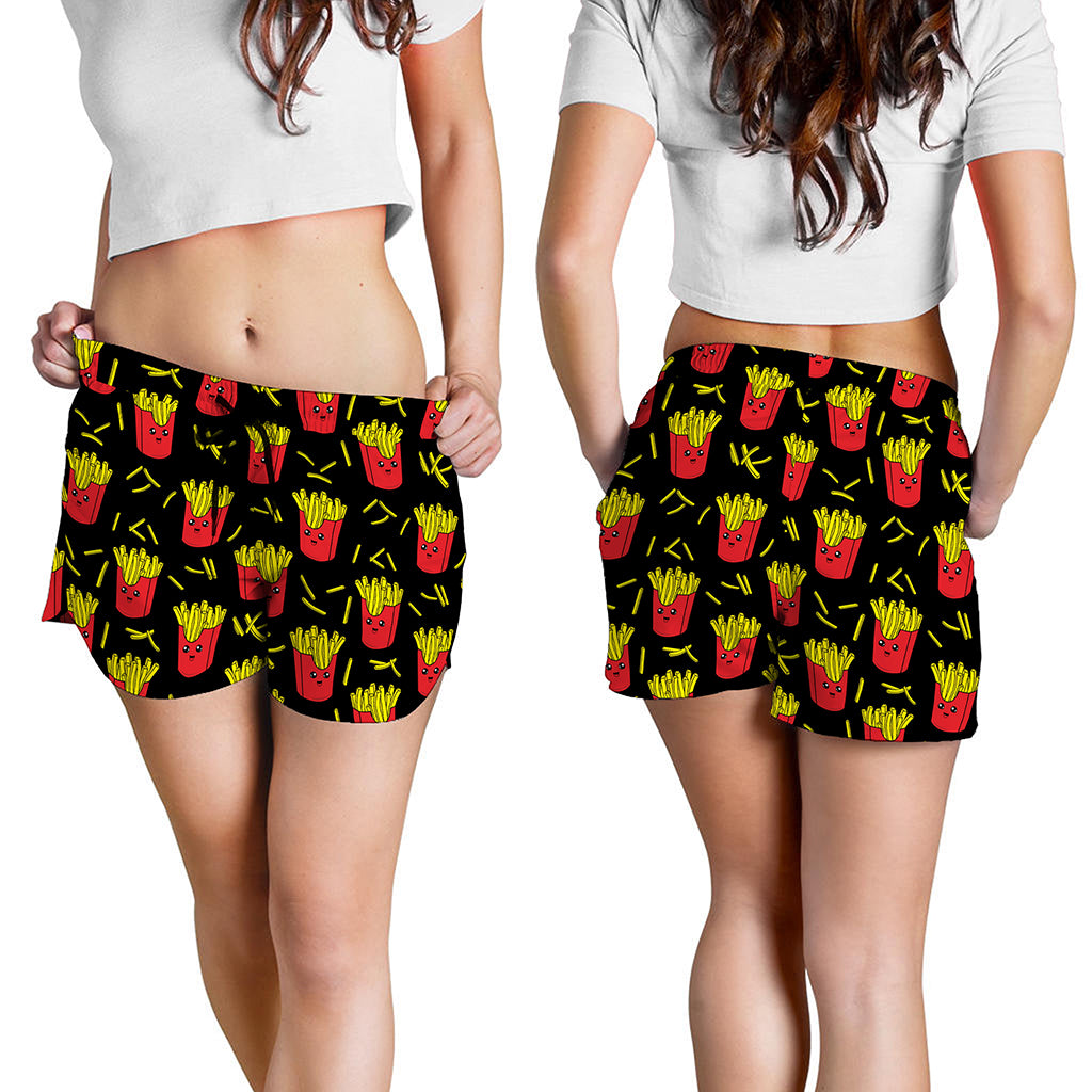 Cartoon French Fries Pattern Print Women's Shorts