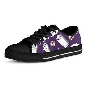 Cartoon Ghost Pattern Print Black Low Top Shoes