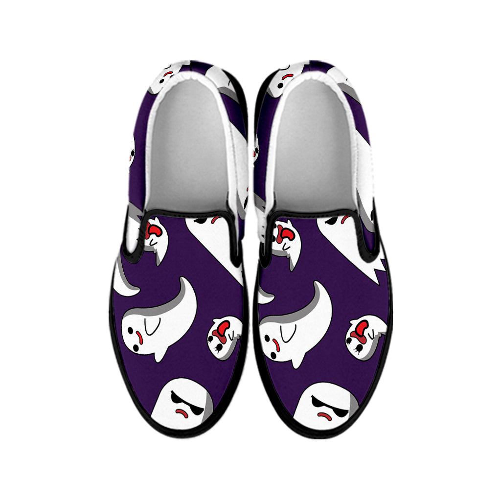 Cartoon Ghost Pattern Print Black Slip On Shoes