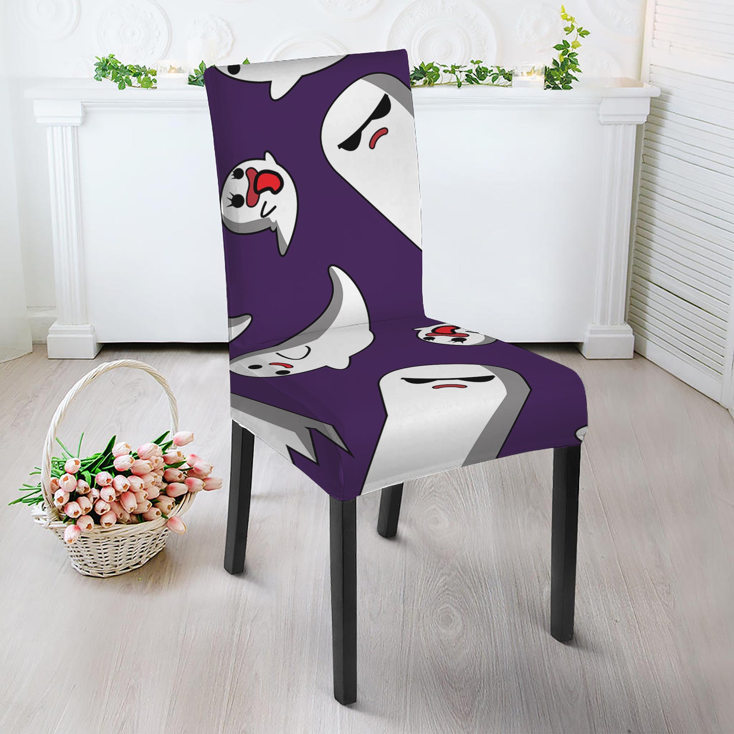 Cartoon Ghost Pattern Print Dining Chair Slipcover