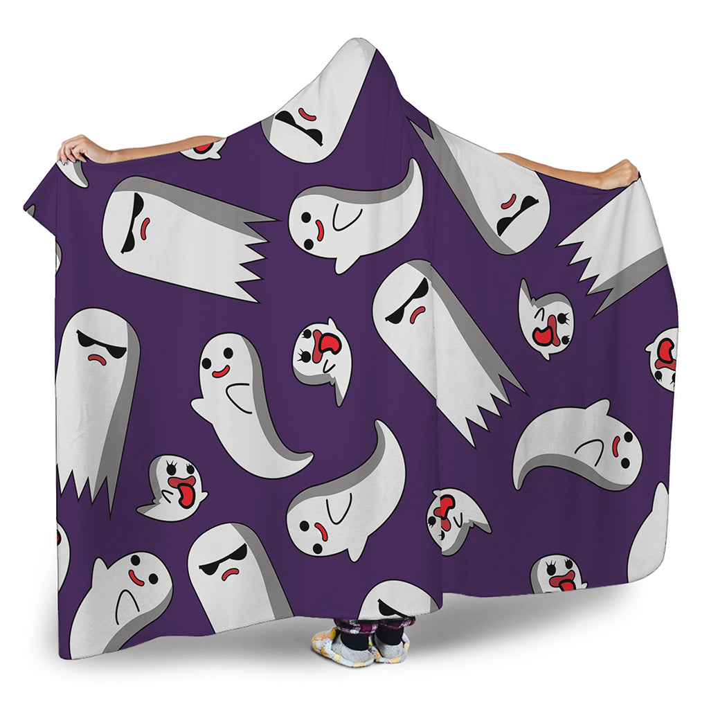 Cartoon Ghost Pattern Print Hooded Blanket
