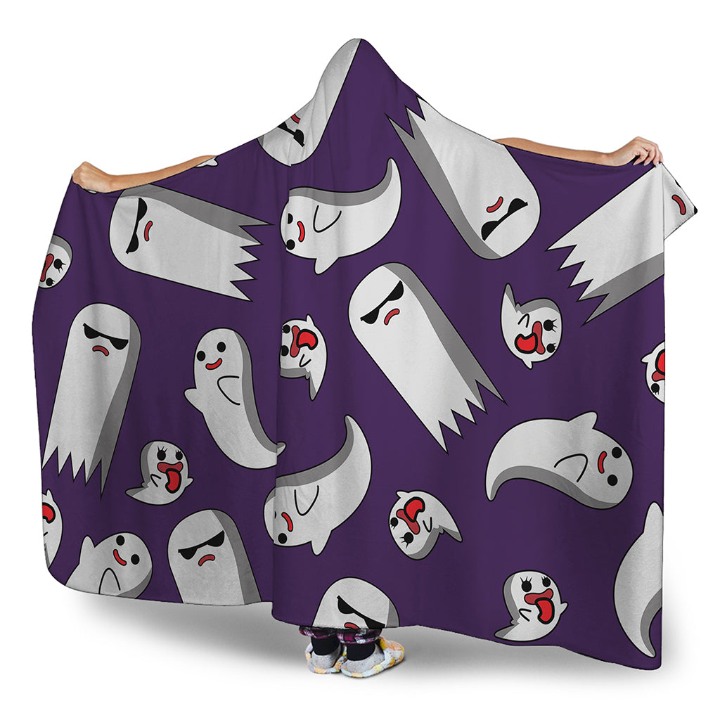 Cartoon Ghost Pattern Print Hooded Blanket