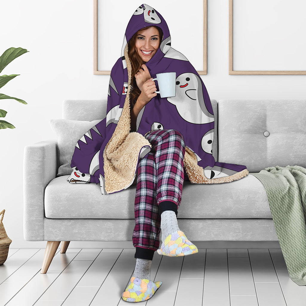 Cartoon Ghost Pattern Print Hooded Blanket