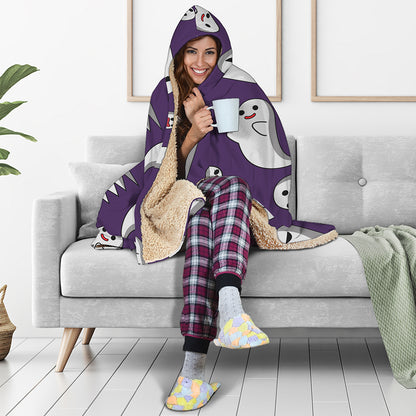 Cartoon Ghost Pattern Print Hooded Blanket