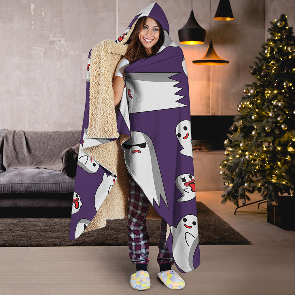 Cartoon Ghost Pattern Print Hooded Blanket