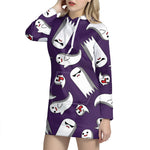 Cartoon Ghost Pattern Print Hoodie Dress