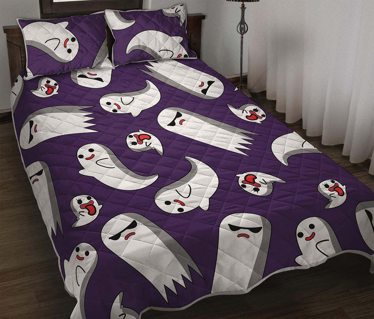 Cartoon Ghost Pattern Print Quilt Bed Set