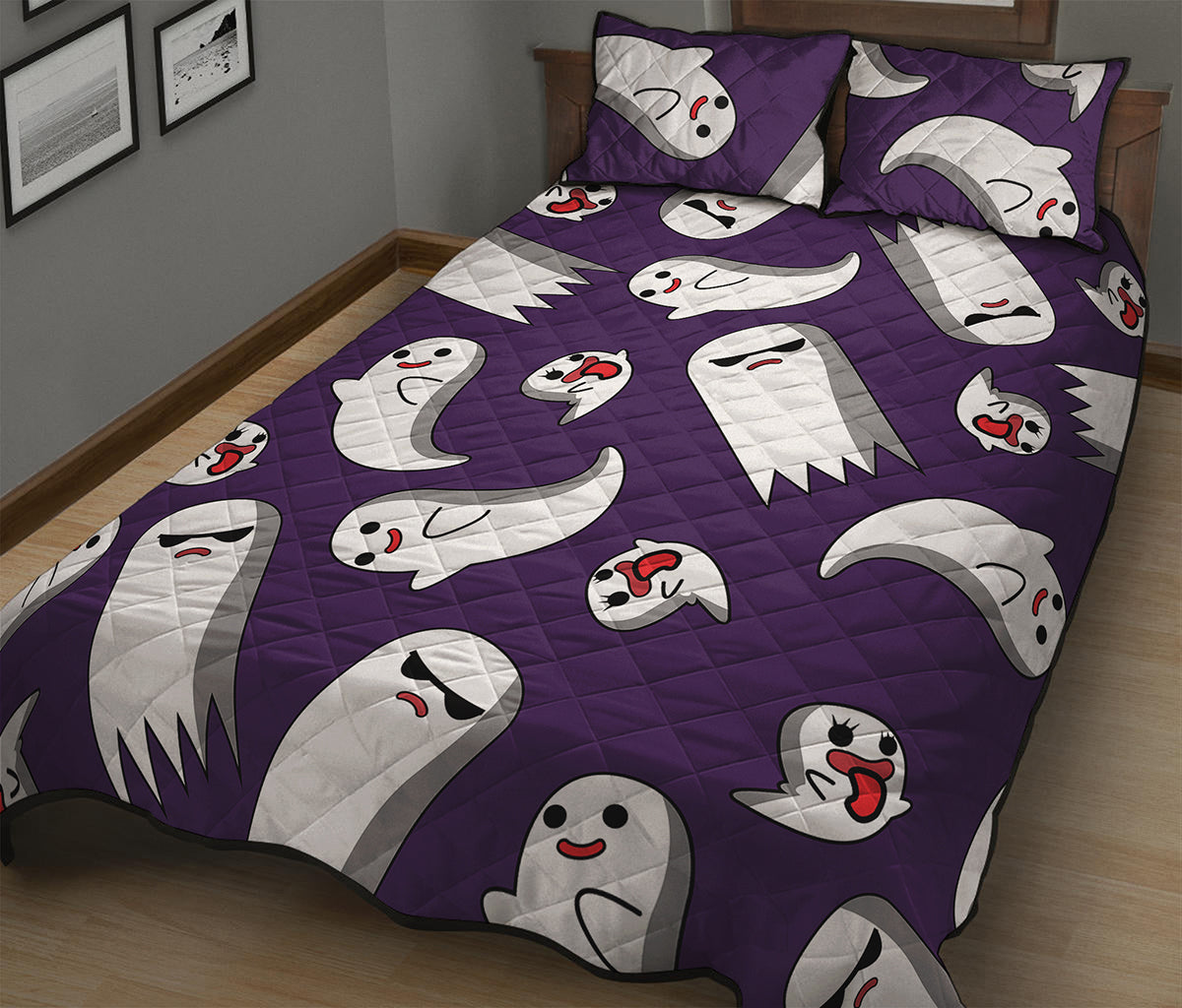 Cartoon Ghost Pattern Print Quilt Bed Set