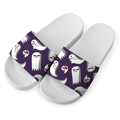 Cartoon Ghost Pattern Print White Slide Sandals