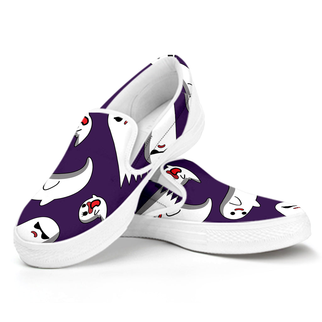 Cartoon Ghost Pattern Print White Slip On Shoes