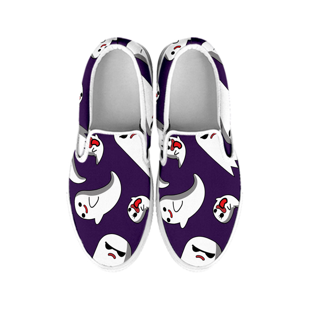 Cartoon Ghost Pattern Print White Slip On Shoes