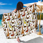 Cartoon Giraffe Pattern Print Beach Sarong Wrap