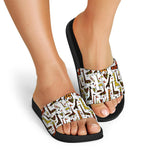 Cartoon Giraffe Pattern Print Black Slide Sandals