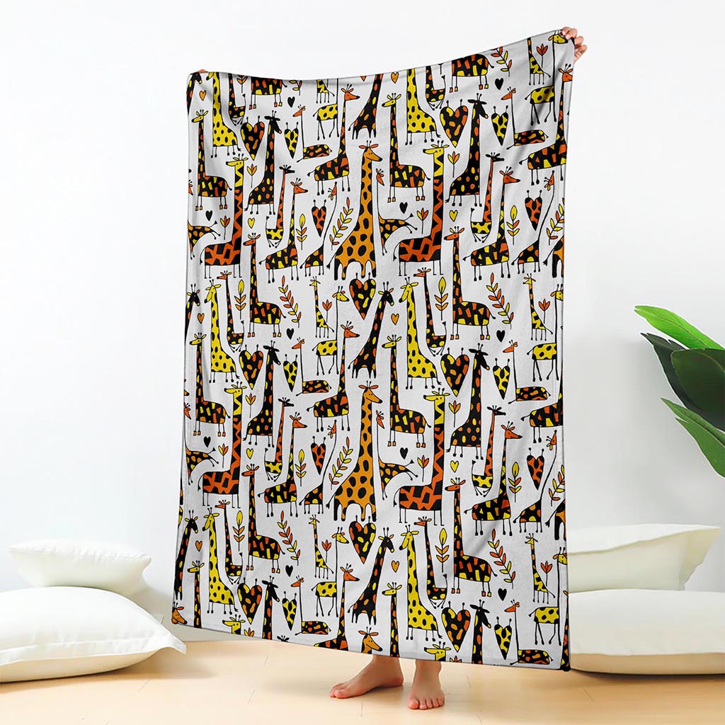 Cartoon Giraffe Pattern Print Blanket