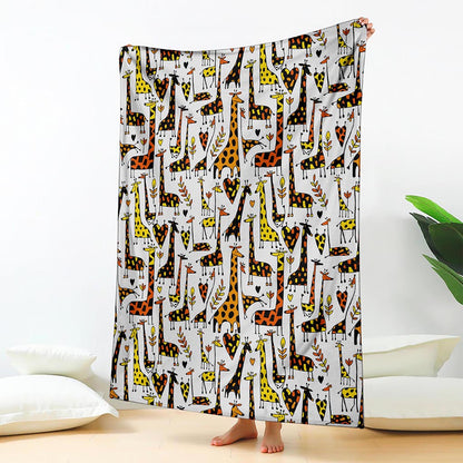 Cartoon Giraffe Pattern Print Blanket