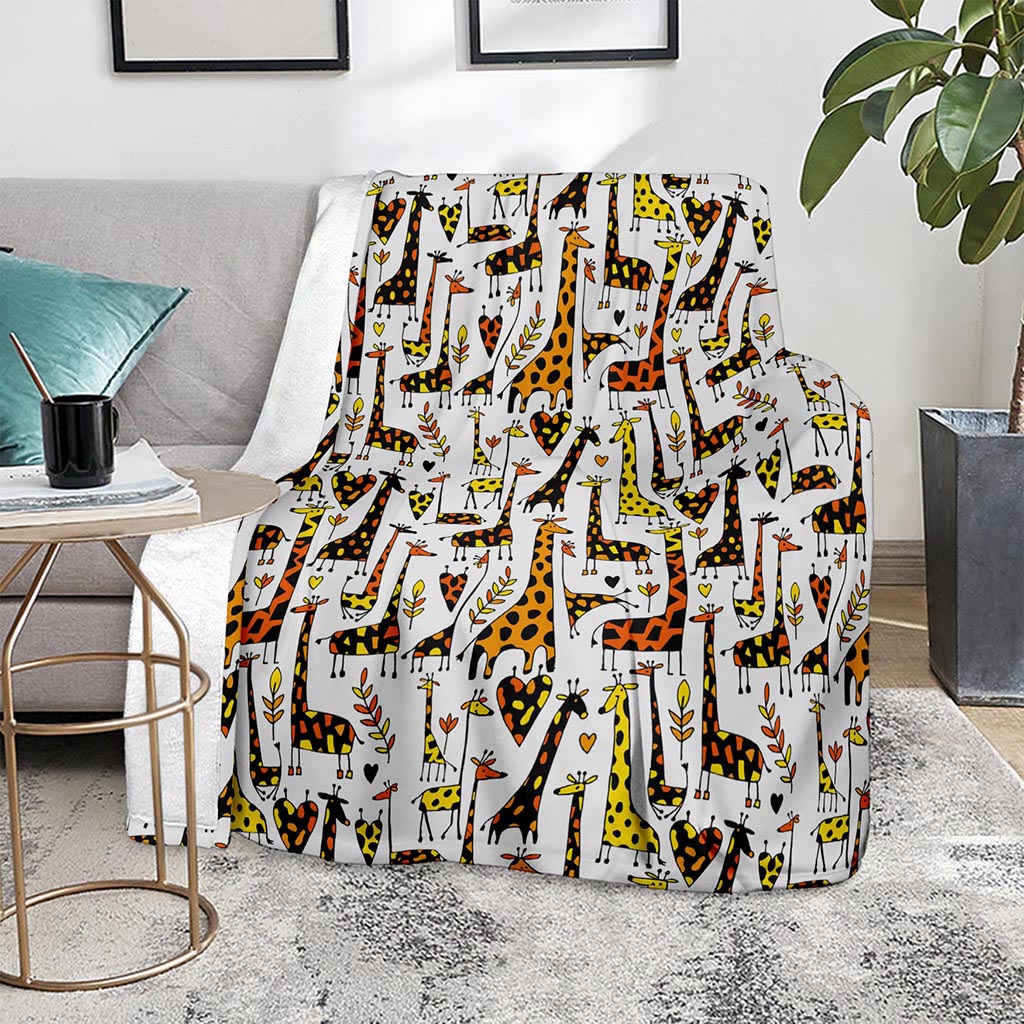 Cartoon Giraffe Pattern Print Blanket