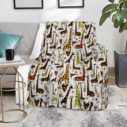 Cartoon Giraffe Pattern Print Blanket