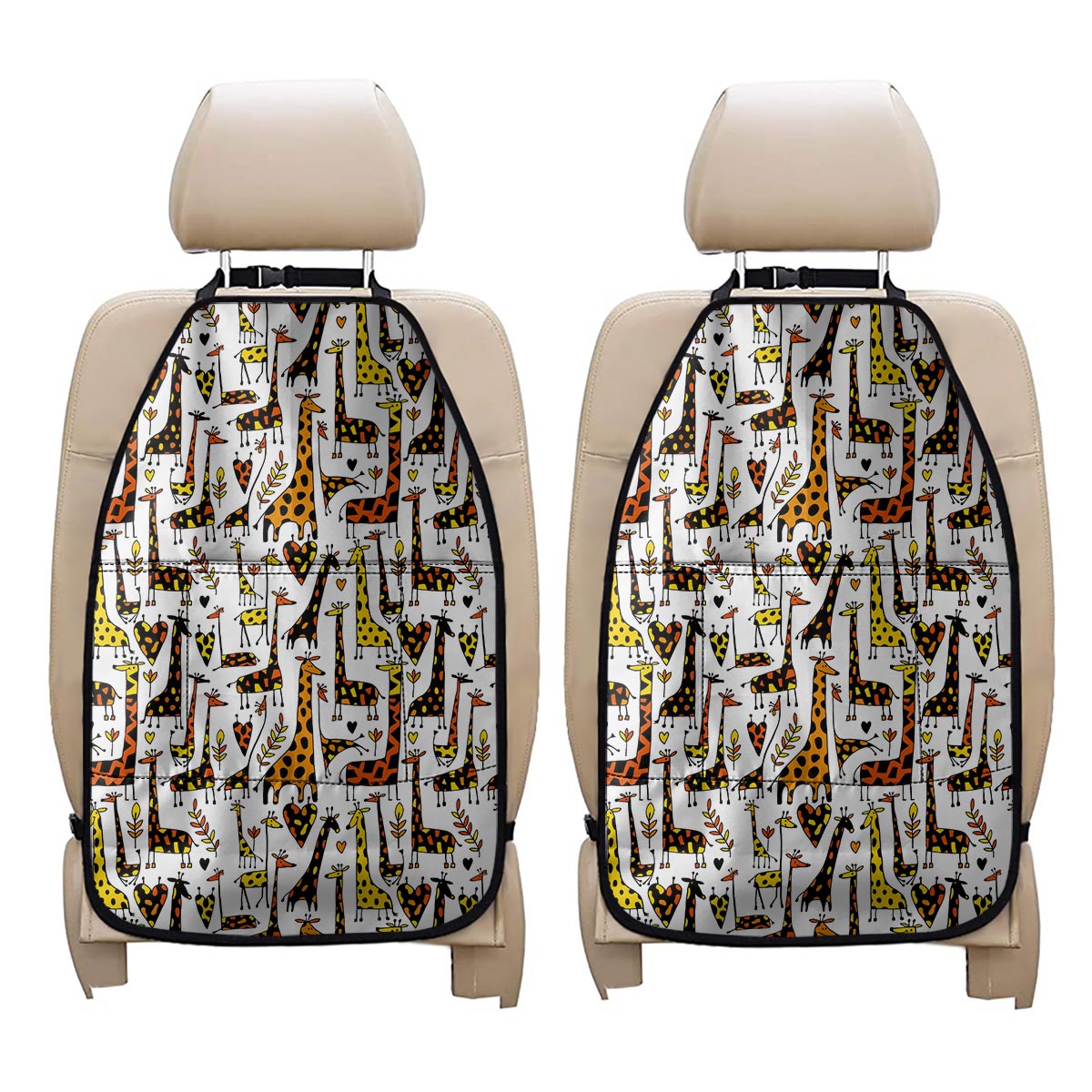 Cartoon Giraffe Pattern Print Car Seat Organizers